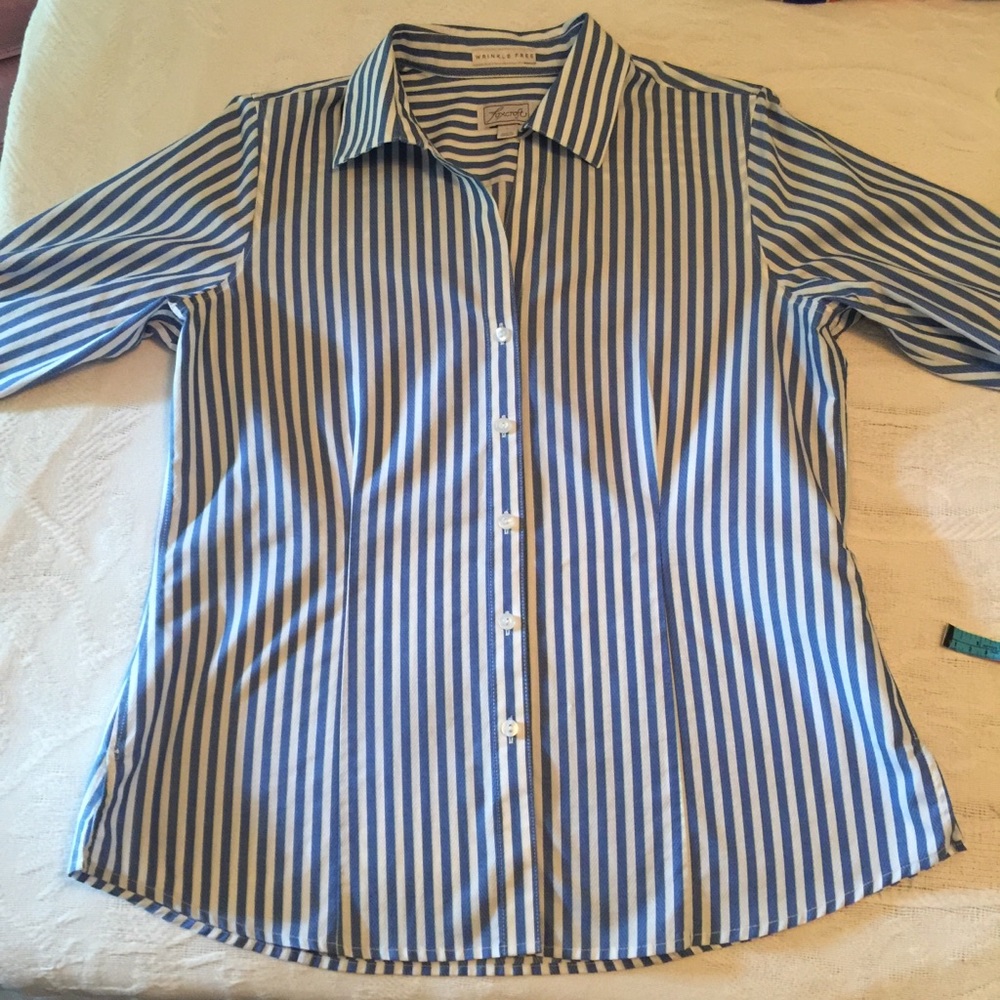 Foxcroft, Women’s blouse, L, blue and white stripe